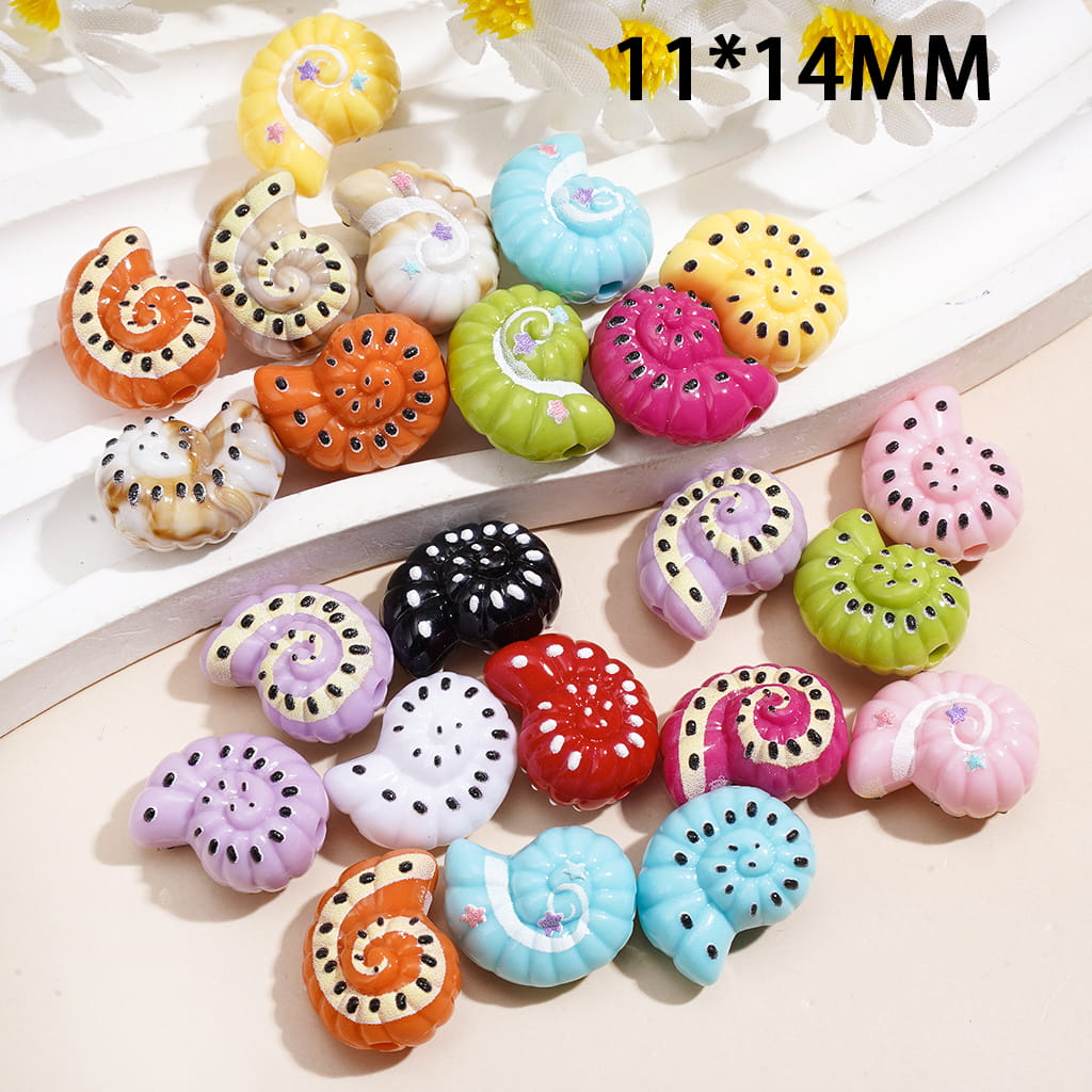 Acrylic Beads w Colorful Sea Snail Shell, Glossy Finish, 11*14MM, Random Mix