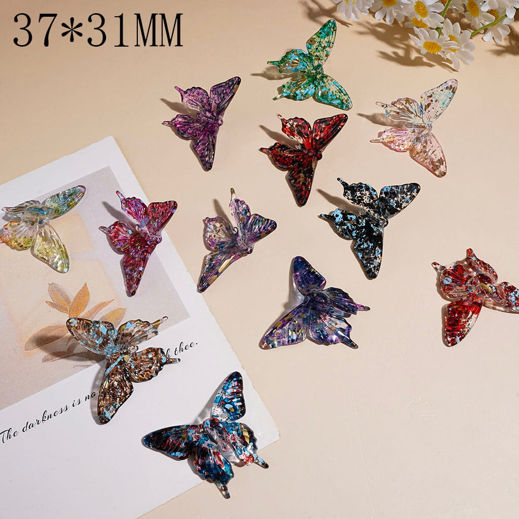 Acrylic Beads Semi-Clear Butterfly with Splash Ink Spots, 37*31MM Multi-Color Random Mix