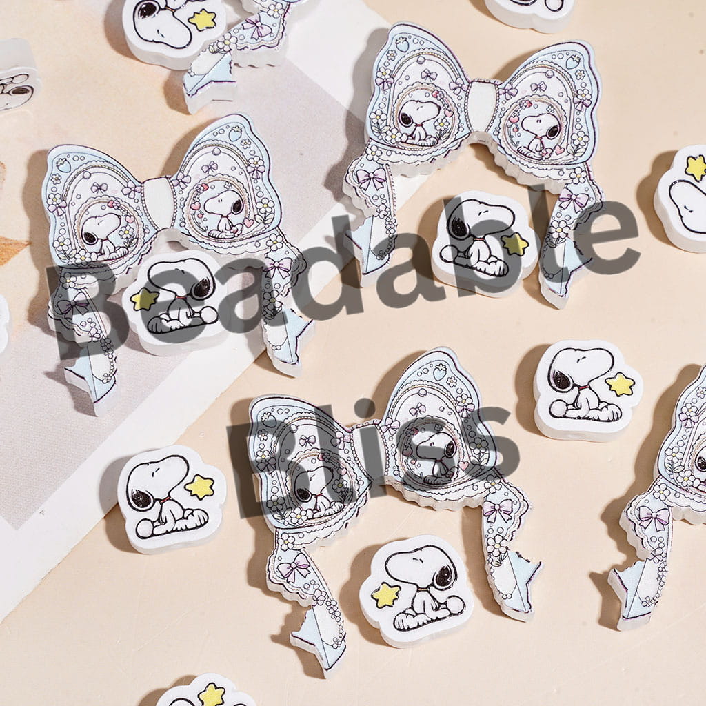 Beagle Character Theme Acrylic Beads Bow and Piece, White Series (Please Read Description)
