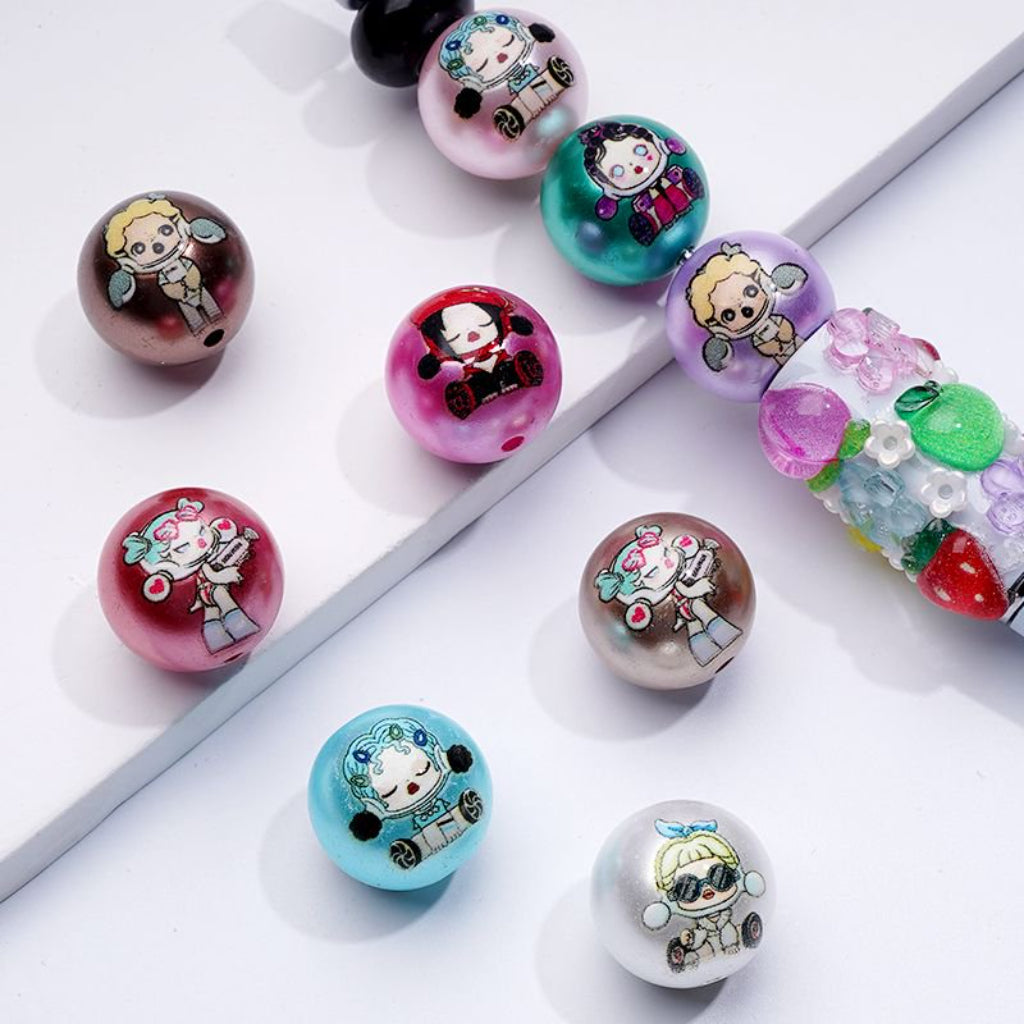 Glossy Cute Girl Moll Pop Mar Colorful Round Acrylic Beads, 16MM, Random Mix