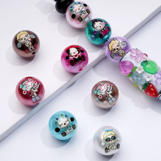 Glossy Cute Girl Moll Pop Mar Colorful Round Acrylic Beads, 16MM, Random Mix