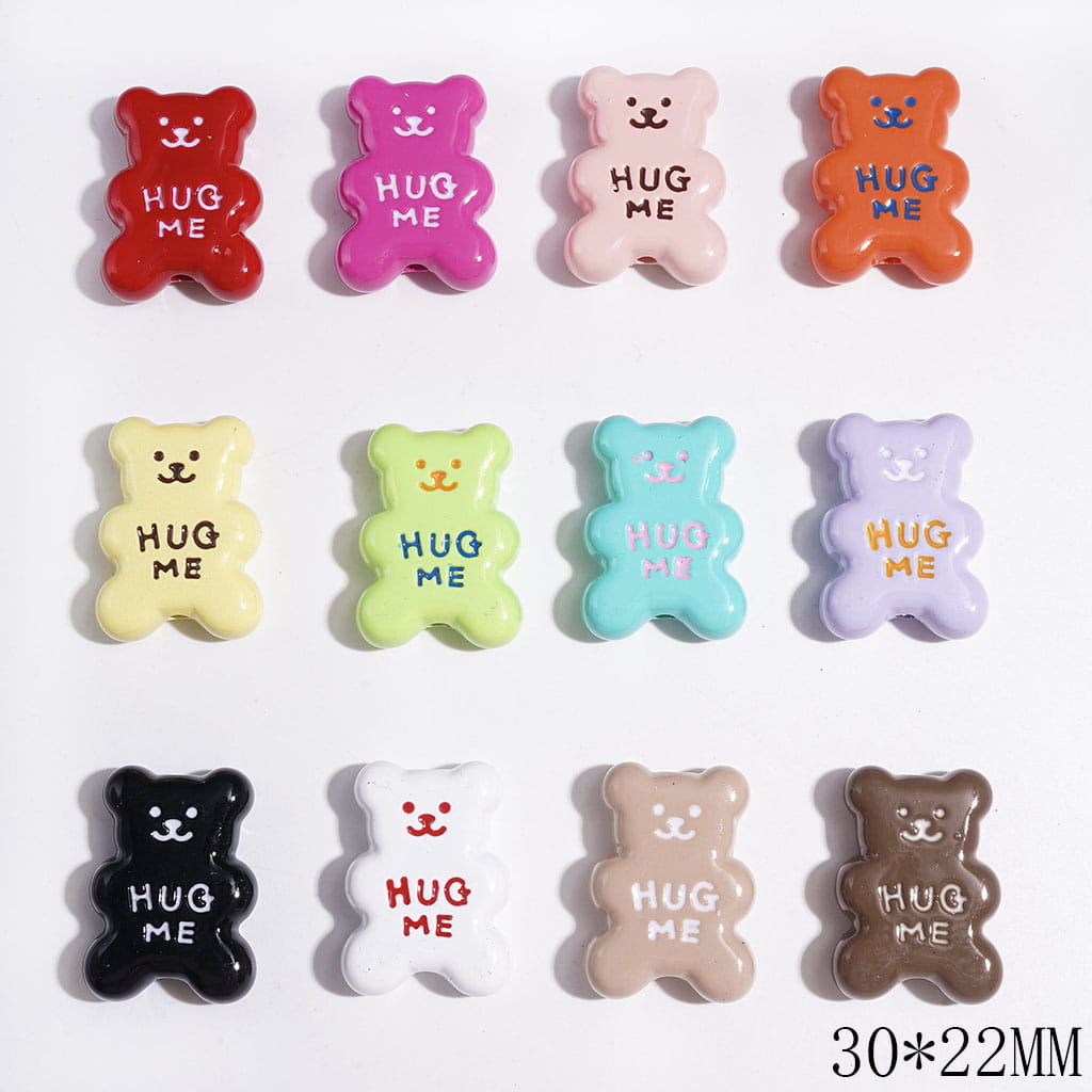 Cute Bear with Text "HUG ME" on Chest Acrylic Beads, 30*22MM, Various Colors, Random Mix