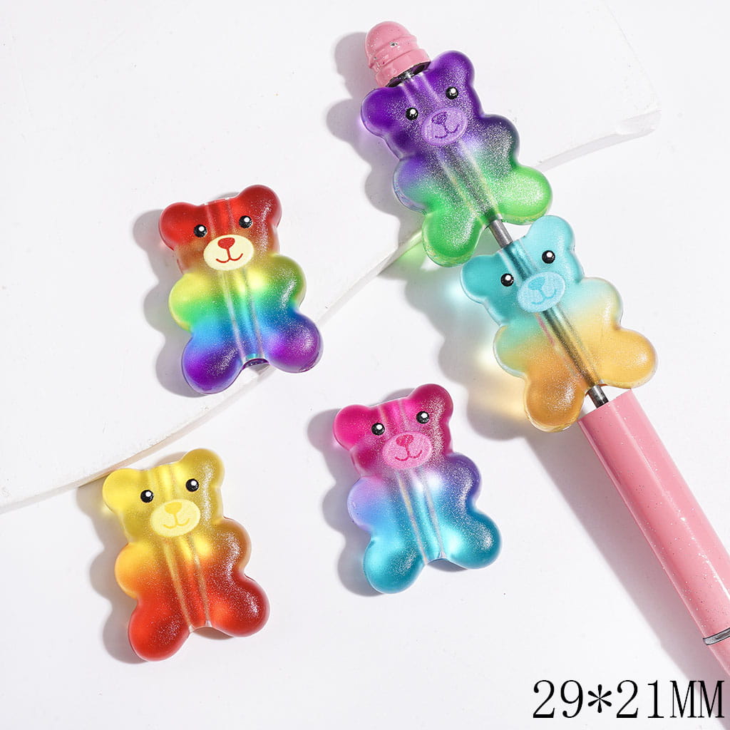 Acrylic Beads Rainbow with Gradient Bear, 29*21MM Multi-Color Random Mix
