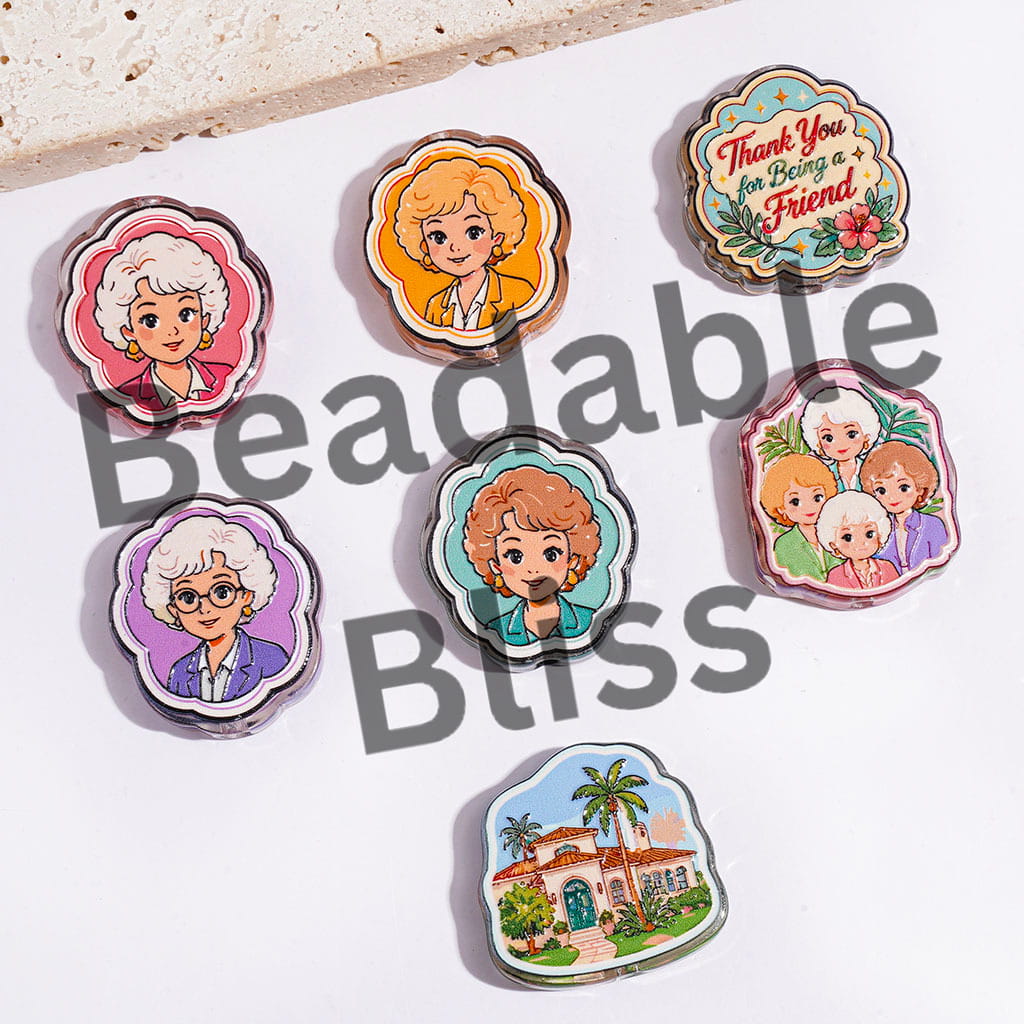 Acrylic Beads American Classic Comedy Golden Women Characters Series, Semi-Clear, Random Mix