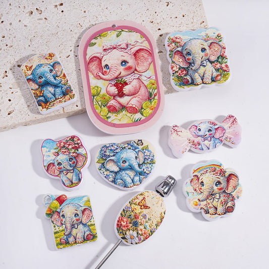 Acrylic Beads Pendants with Cute Elephant Series, Random Mix