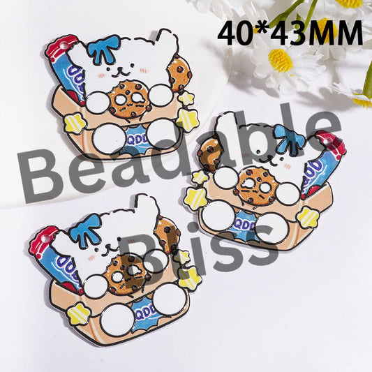 Acrylic Pendants Happy Line-Drawing Puppy Dog Eating Cookie, 40*43MM