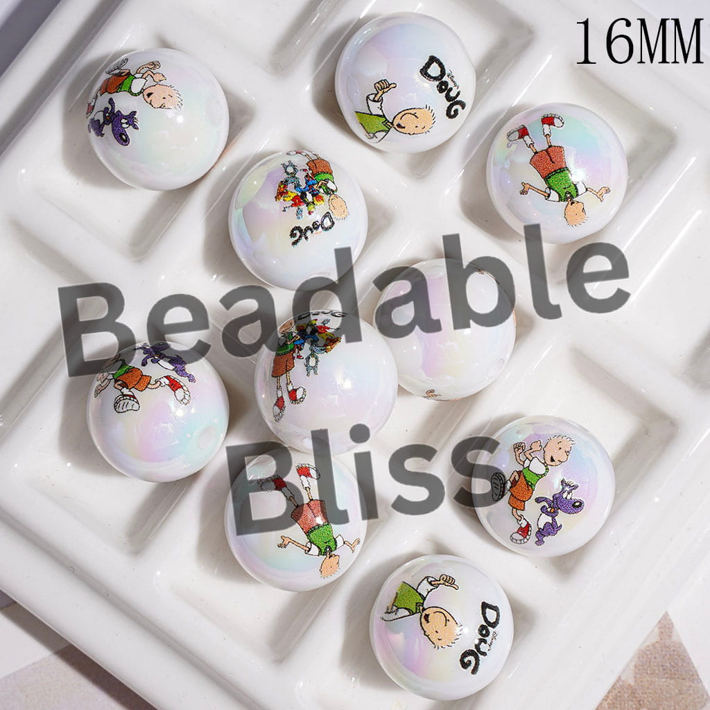 UV-Coated Acrylic Beads and Bracelets Funny Boy Cartoon Character, 16MM Random Mix