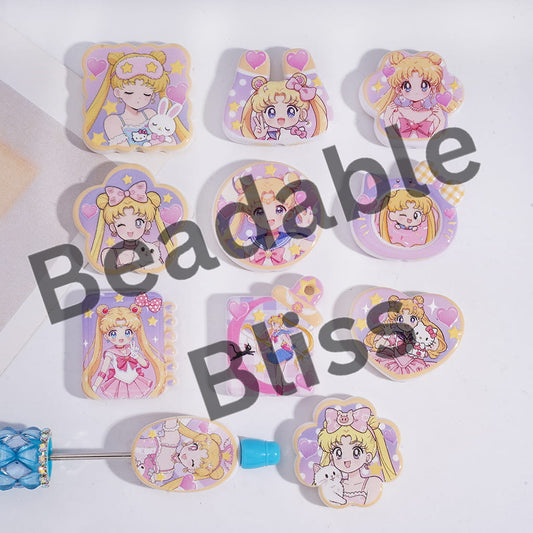 Acrylic Beads Pendant with Magical Girl Guardian Character Series, Random Mix