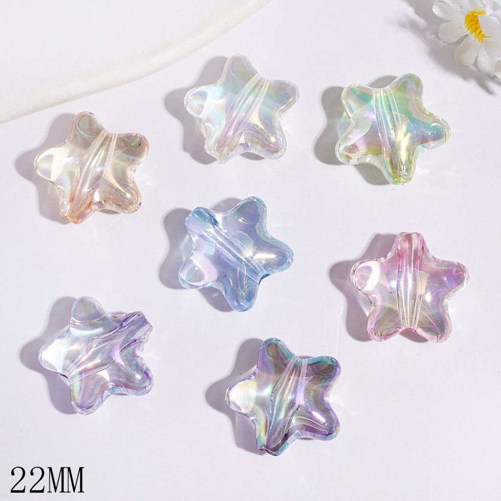 Five-Pointed Star UV-Coated Acrylic Beads, 22MM Multi-Color Random Mix