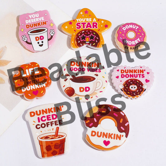 Cartoon Style Doughnut Coffee in Food Theme Acrylic Beads, Random Mix