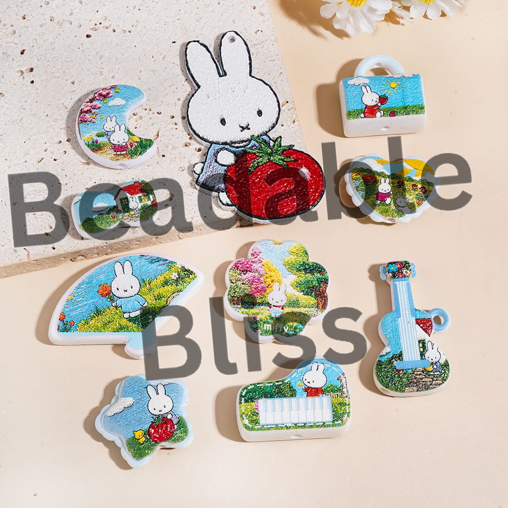 Acrylic Beads Pendants Countryside Dutch Rabbit Character Series, Random Mix