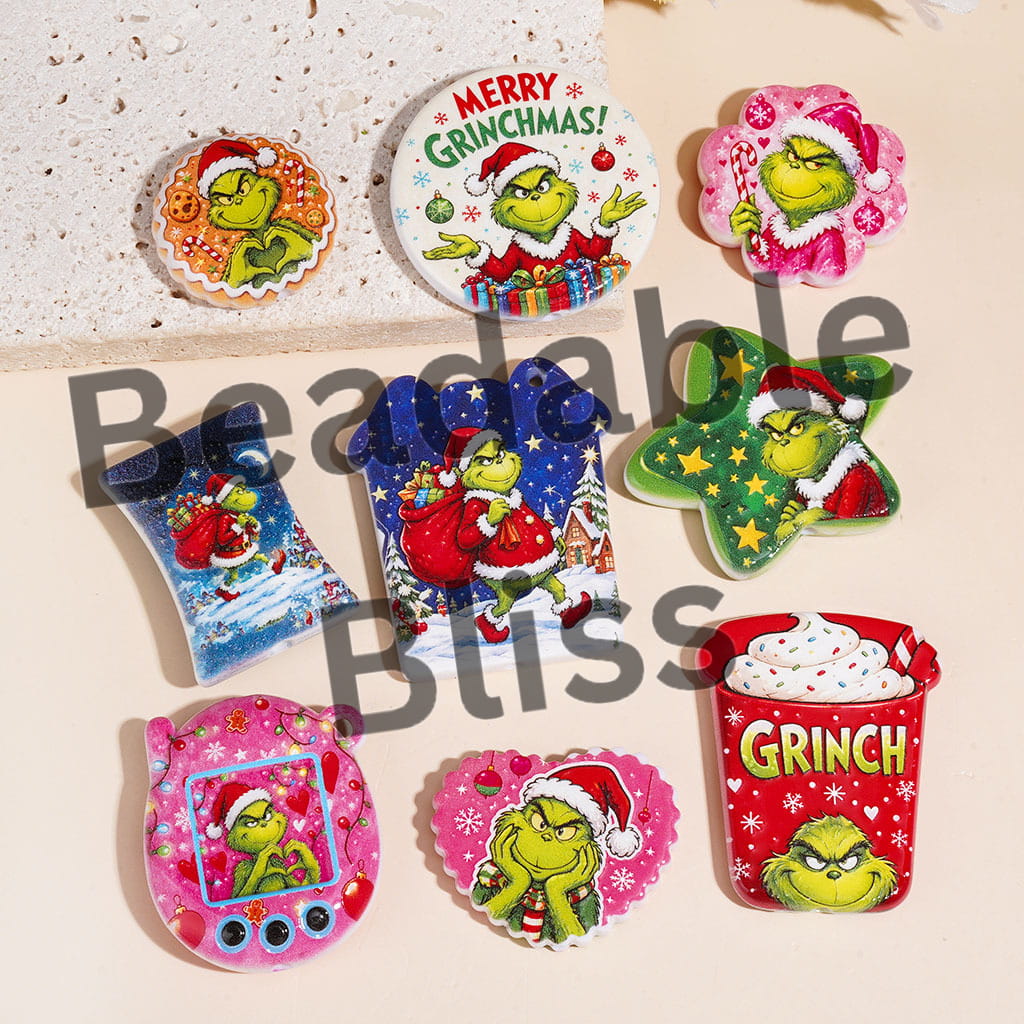 Acrylic Beads and Pendants Christmas Green Character in Various Style, Random Mix