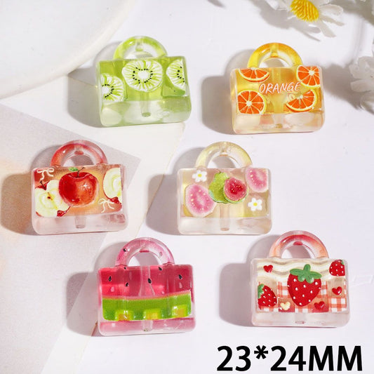 Various Kinds Fruit Handbag Acrylic Beads, 23*24MM, Transparent, Random Mix