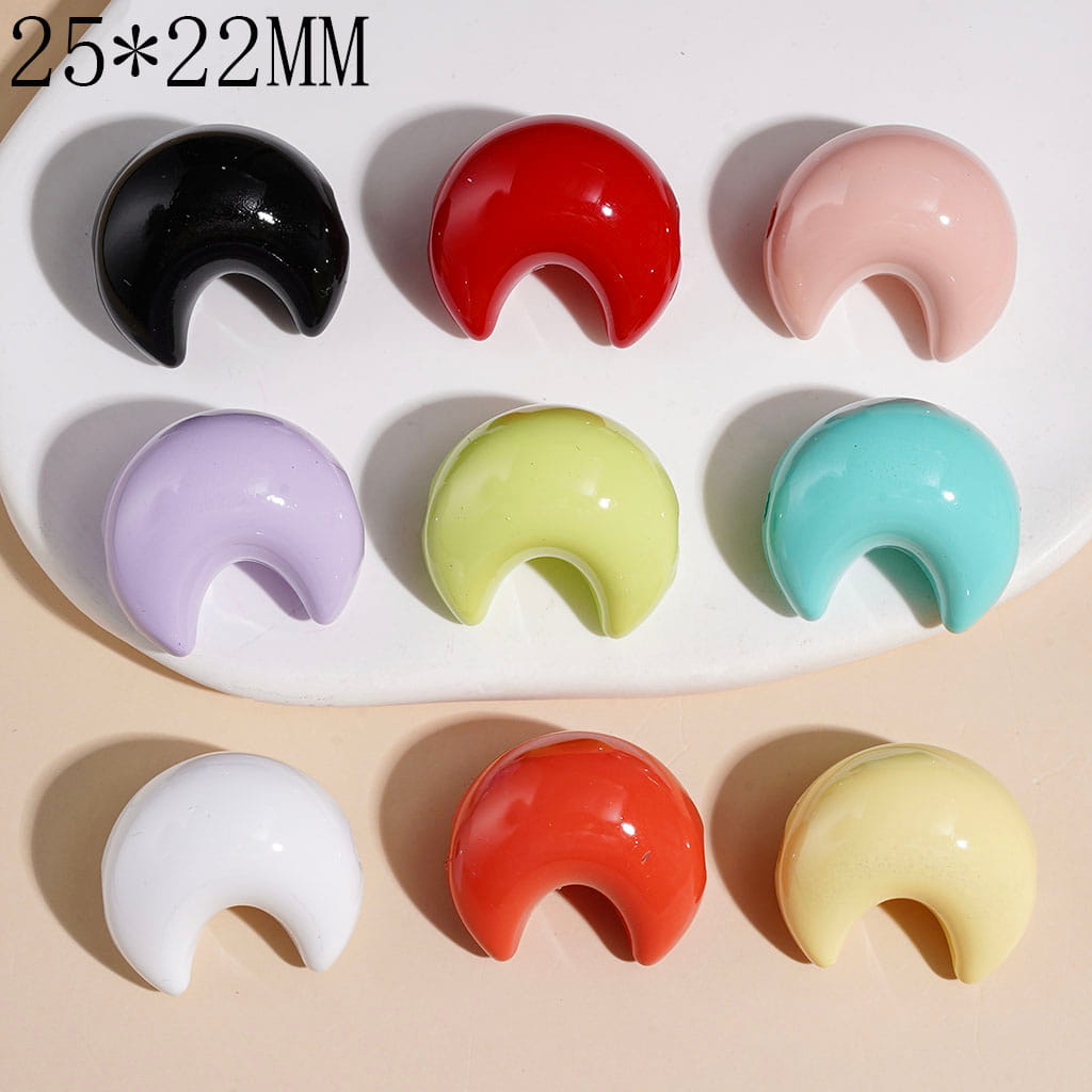 Acrylic Beads Crescent Shaped Moon, 25*22MM Macaron Colors Random Mix