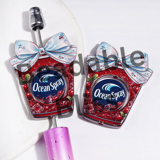 Juice Series Acrylic Beads Hollowed Cup with Bowtie and Flat Round Piece, Semi-Clear (Please Read the Description)