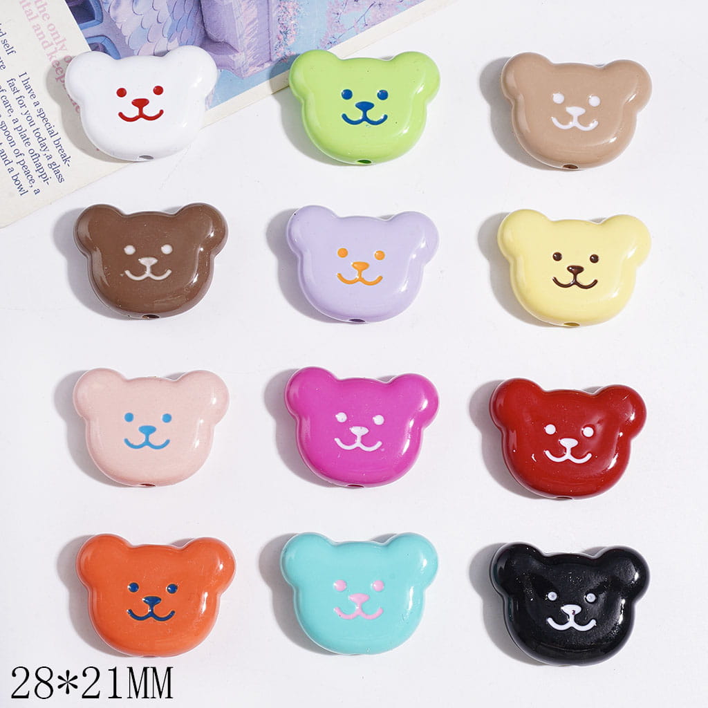 Bear Head in Diverse Colors Acrylic Beads, 28*21MM Multi-Color Random Mix