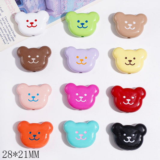 Bear Head in Diverse Colors Acrylic Beads, 28*21MM Multi-Color Random Mix