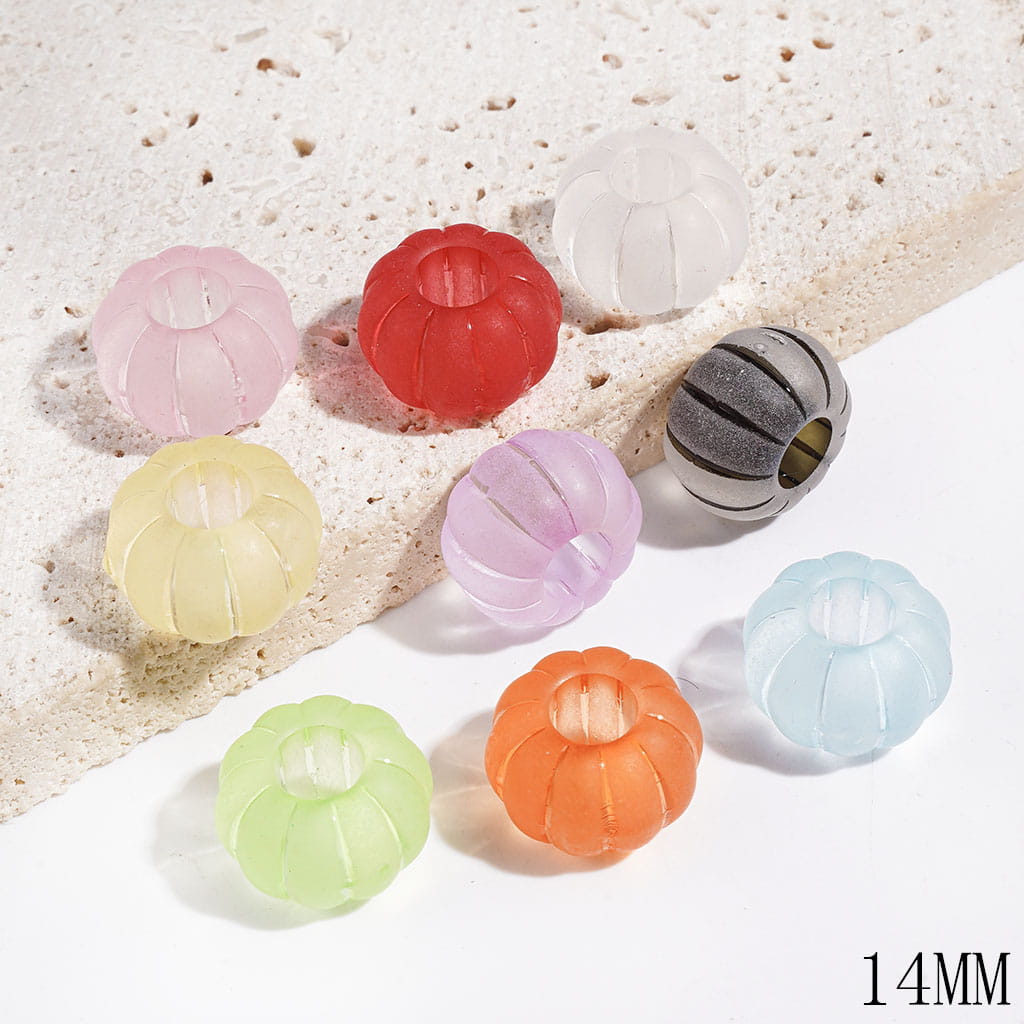 Acrylic Beads Matte Finish Pumpkin, Big Hole Beads, 14MM, Multi-Color, Random Mix (The Hole Diameter is Around 6MM)