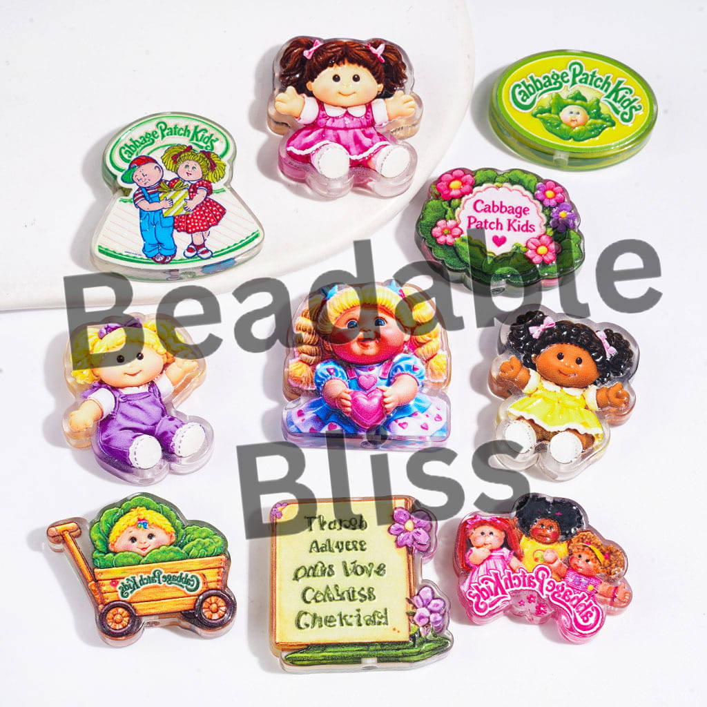 Acrylic Beads Cabbage Baby Doll Characters Series, Semi-Clear, Random Mix