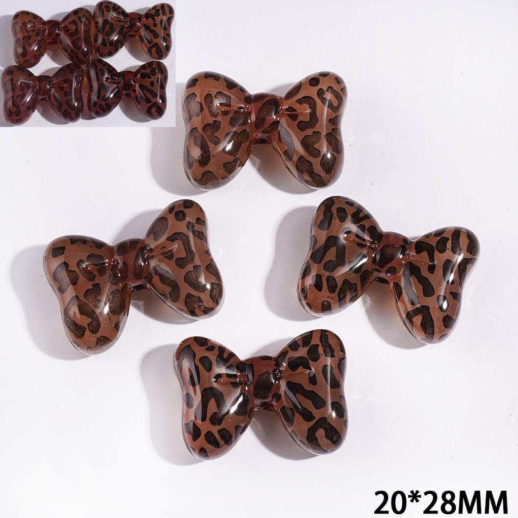 Red Brown Bowtie with Jaguar Prints and Color Changing Acrylic Beads, 20*28MM