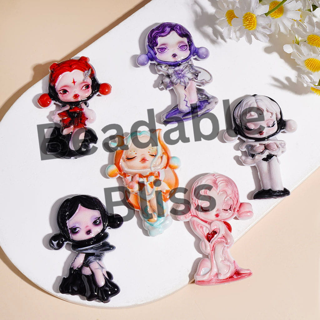Cool Girl Doll Theme Acrylic Beads, Various Style, Random Mix Multi-Color