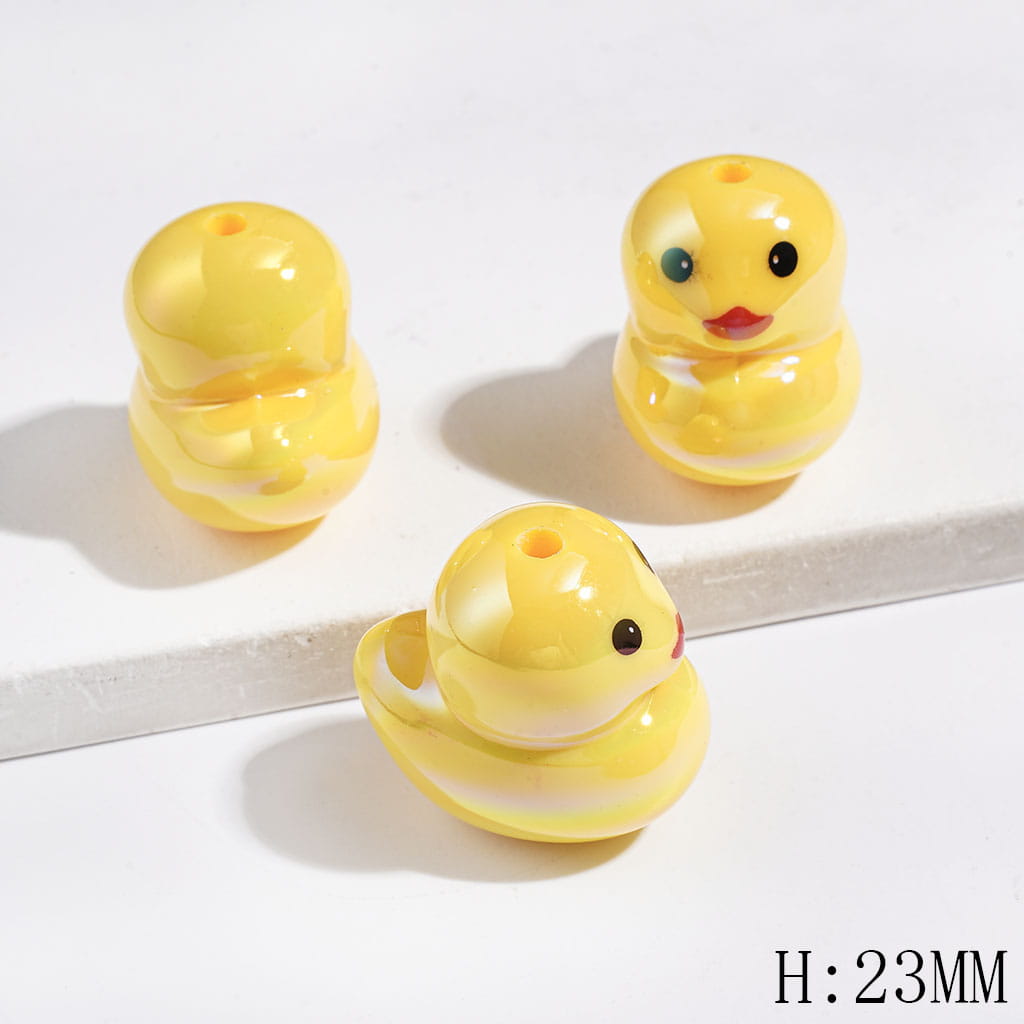 UV Coating Yellow Duck with Black Eyes and Red Mouth Acrylic Beads, Height 23MM