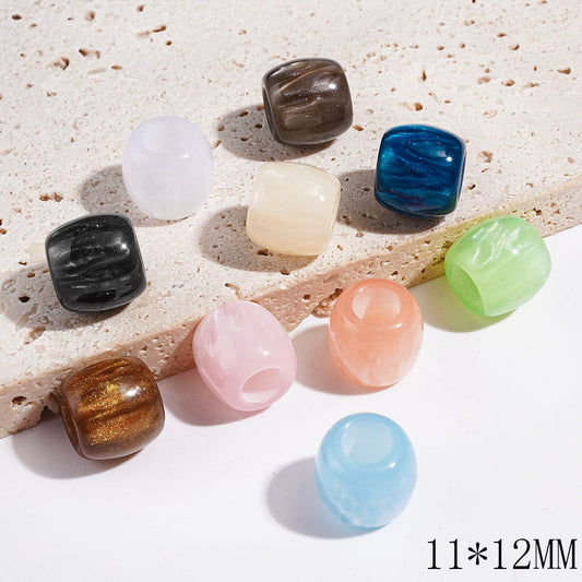 Cat Eye Style Acrylic Barrel Beads, Large Hole Beads, 11*12MM, Multi-Color, Random Mix (The Hole Diameter is 6MM)