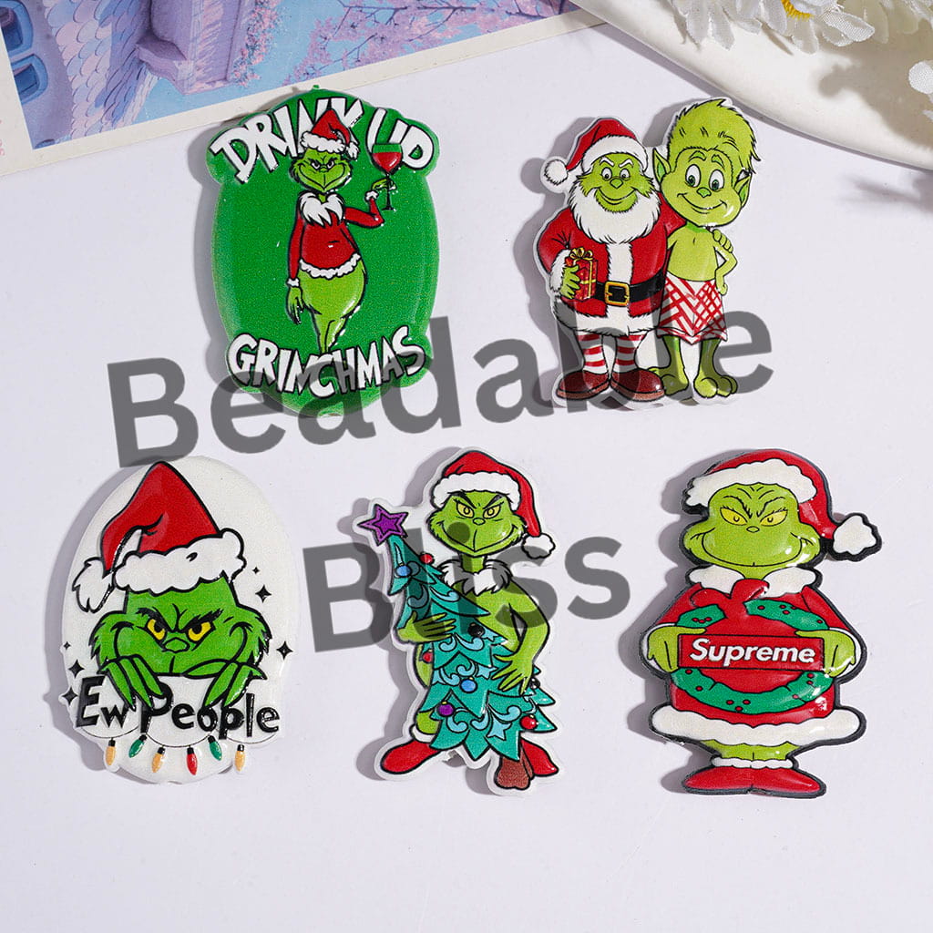 Christmas Green Character Series Acrylic Beads, Random Mix