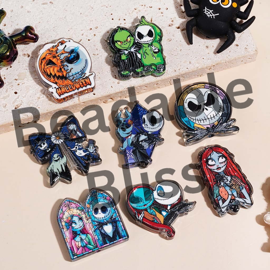 Halloween Skull Skeleton Couple Character Series Acrylic Beads, Semi-Clear, Random Mix