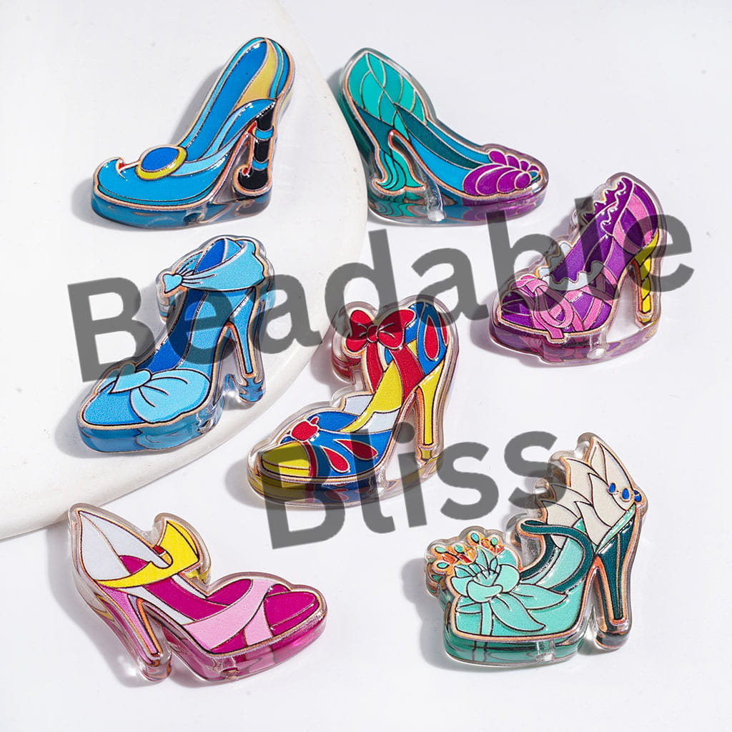 High-Heel Shoes in Beautiful Princess Characters Style Acrylic Beads, Random Mix