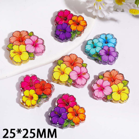 Various Colors Three-Flowers Series Acrylic Beads, Semi-Clear, 25*25MM Random Mix