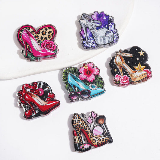 Semi-Clear Acrylic Beads High-Heel Shoes in Diverse Style, Random Mix