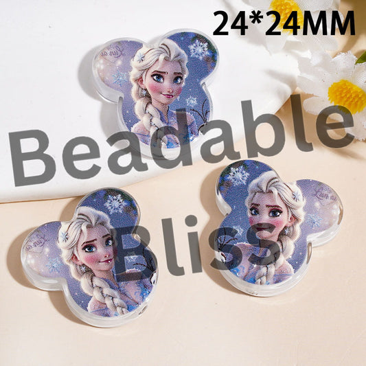 Magical White Haired Princess Character Prints Acrylic Beads Pendants, Mouse Head Shape, 24*24MM