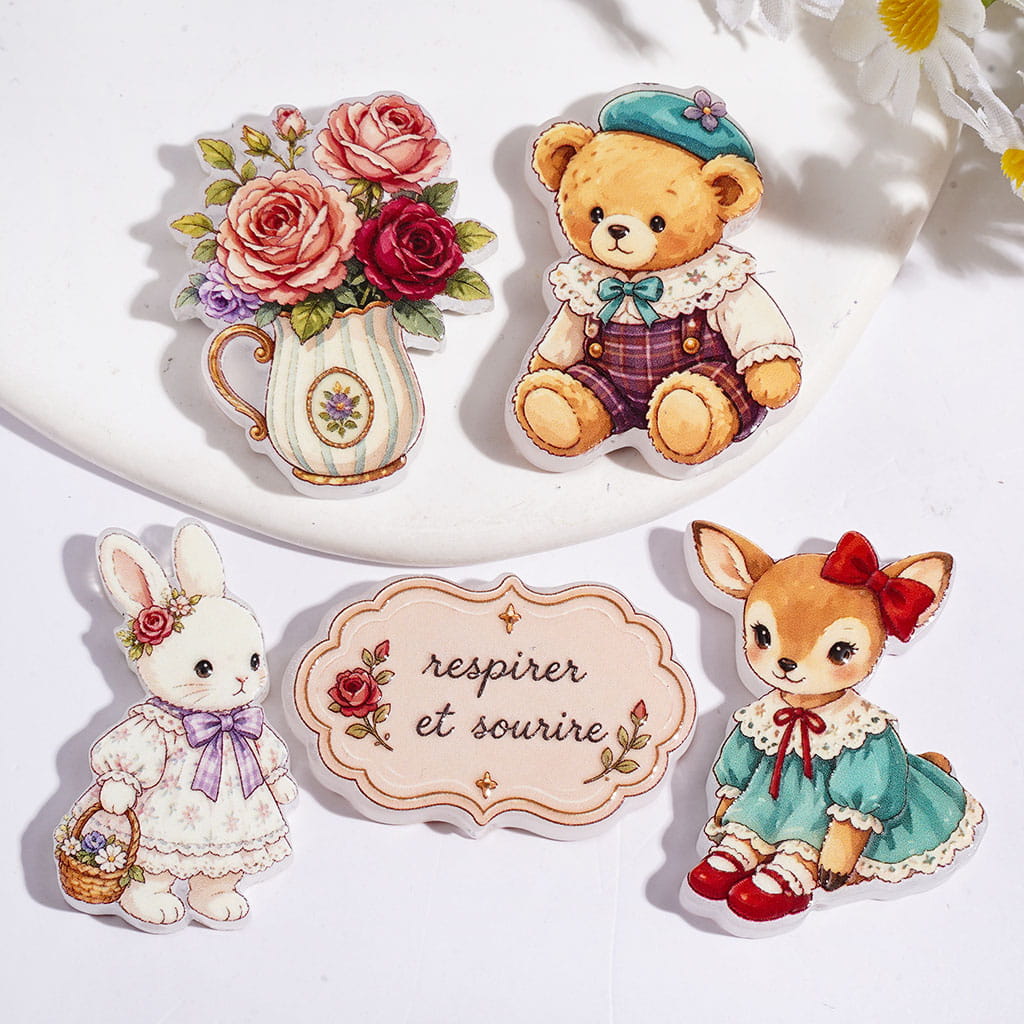 Acrylic Beads Animal Series with Vase Bear Rabbit Deer Signboard, Random Mix