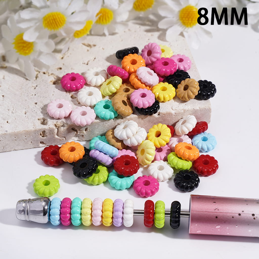Acrylic Wheel Beads with Pumpkin Texture, 8MM, Multi-Color, Random Mix