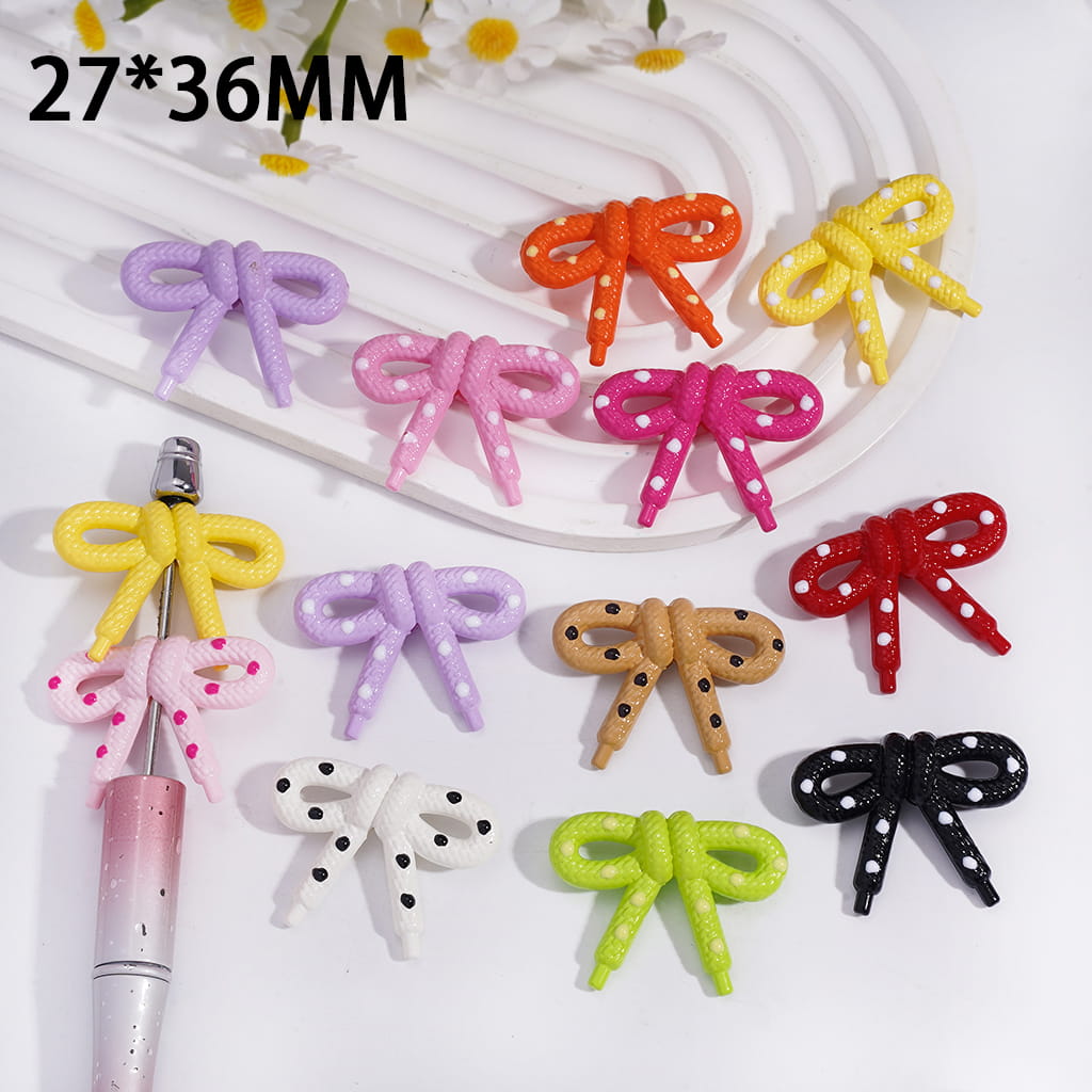 Acrylic Beads Knots with Polka Dots, 27*36MM, Random Mix