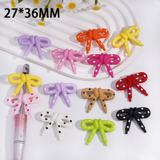 Acrylic Beads Knots with Polka Dots, 27*36MM, Random Mix