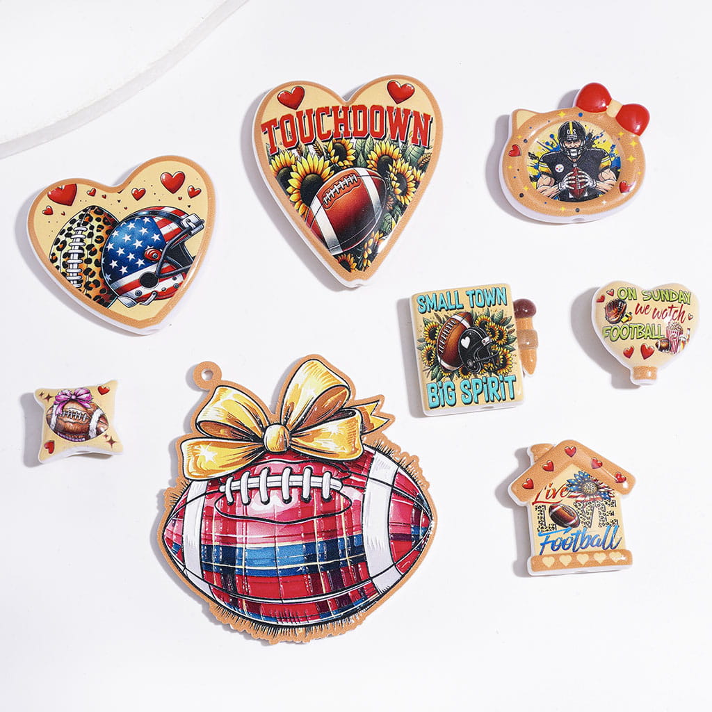Acrylic Beads and Pendants American Football, Sports Series, Random Mix