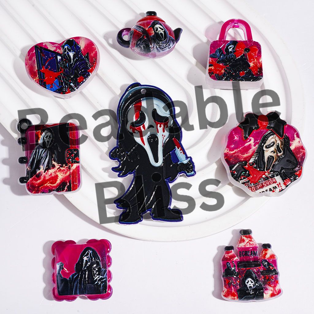 Horror Mask Character Halloween Acrylic Beads and Pendants, Random Mix