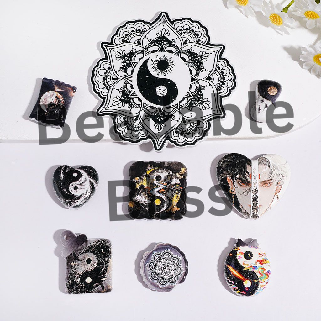 Chinese Yin-Yang Taiji Series Acrylic Beads and Pendants, Random Mix