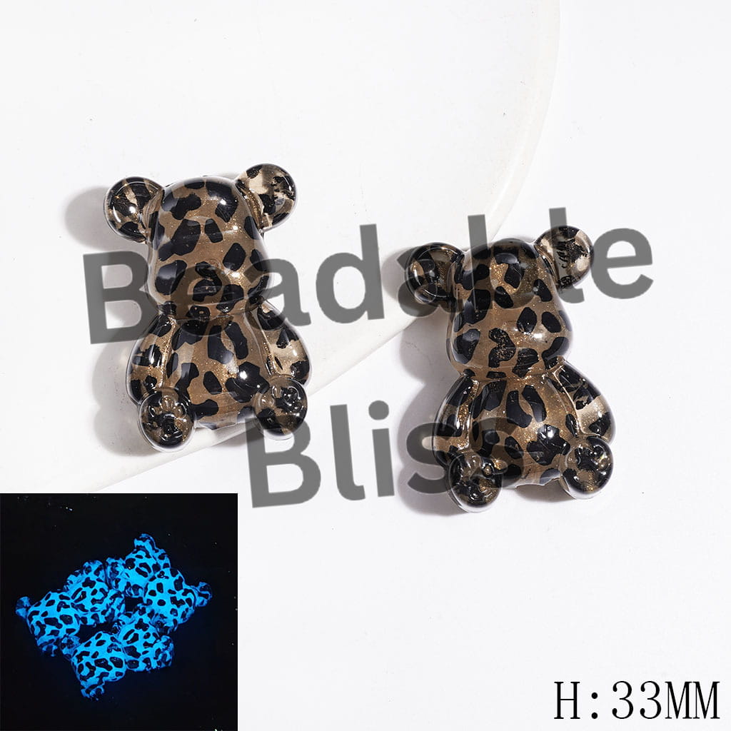 Luminous Light Brown Violent Bear with Jaguar Prints and Golden Yellow Glitter Acrylic Beads, Height 33MM