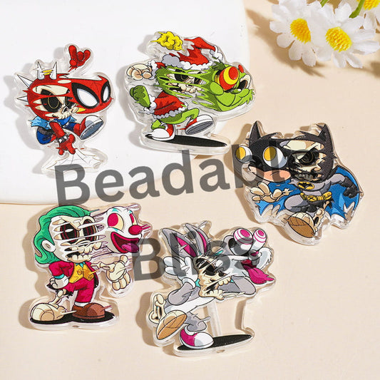 Acrylic Beads with Skull Cartoon Characters, Halloween, Semi-Clear, Random Mix