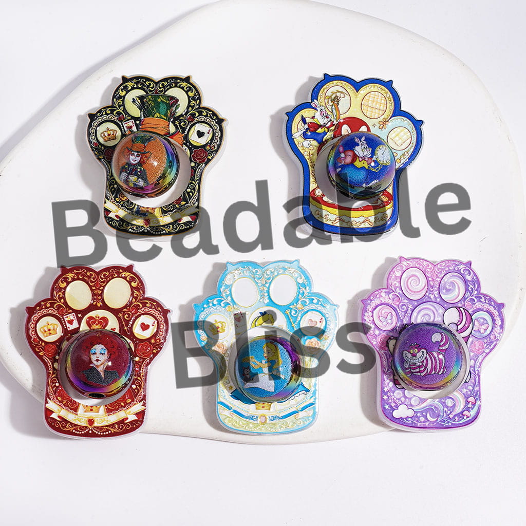Acrylic Beads Magical Girl Cat Rabbit Character Collection Set, Hollowed Cat Scratch Frame and UV-Coated Round Beads, Random Mix