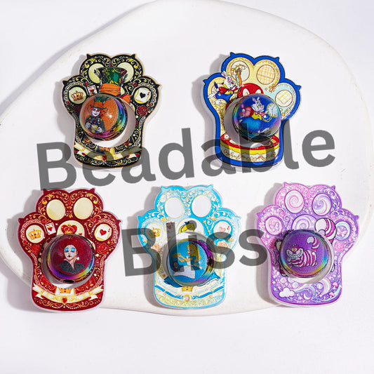 Acrylic Beads Magical Girl Cat Rabbit Character Collection Set, Hollowed Cat Scratch Frame and UV-Coated Round Beads, Random Mix