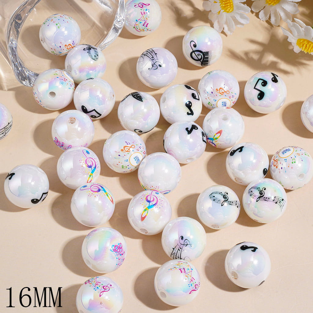 16MM - Various Musical Note Print UV-Coated Acrylic Beads for Bracelets, Random Mix