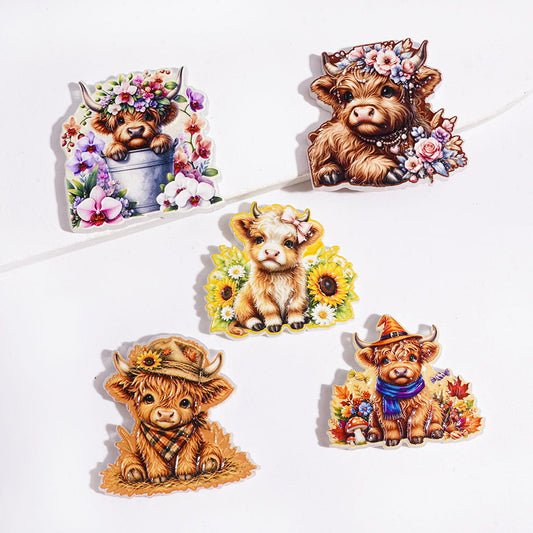 Acrylic Beads Highland Cattle and Flowers, Random Mix