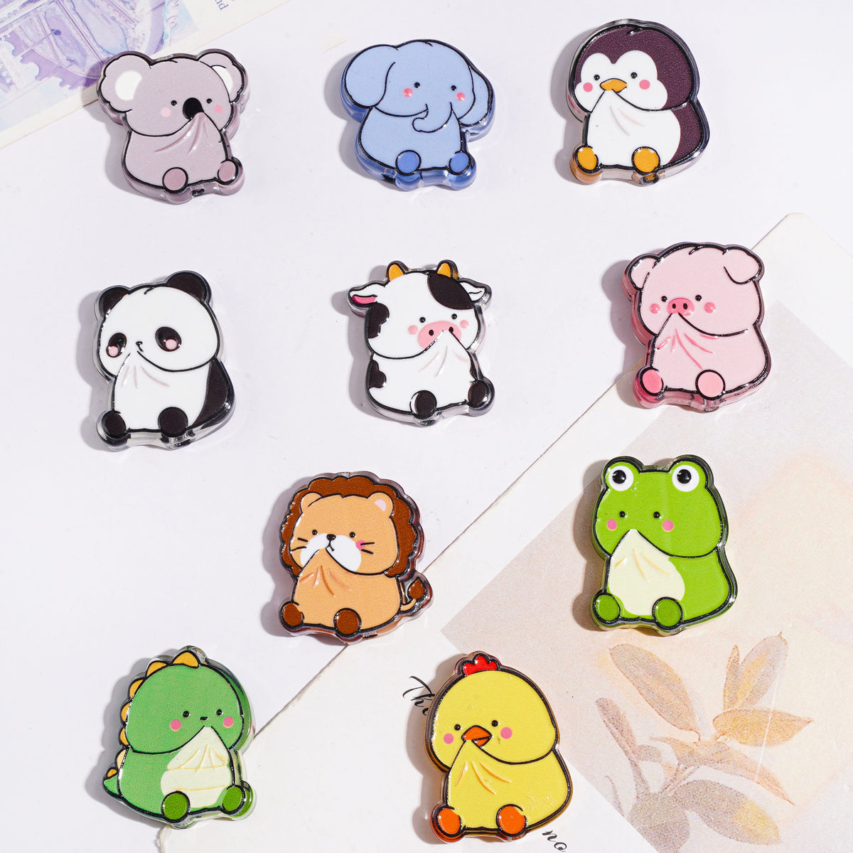 Acrylic Beads Pig Dairy Cattle Chick Panda Lion Frog Penguin Elephant Koala Crocodile, Random Mix