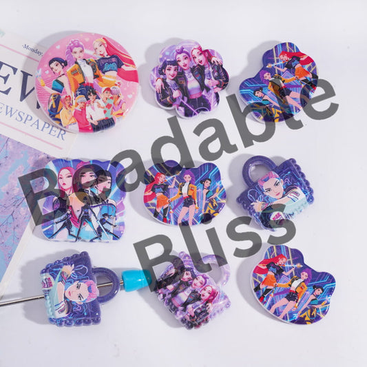 Acrylic Beads Pendant with Girl Band and Boy Band Prints, Random Mix