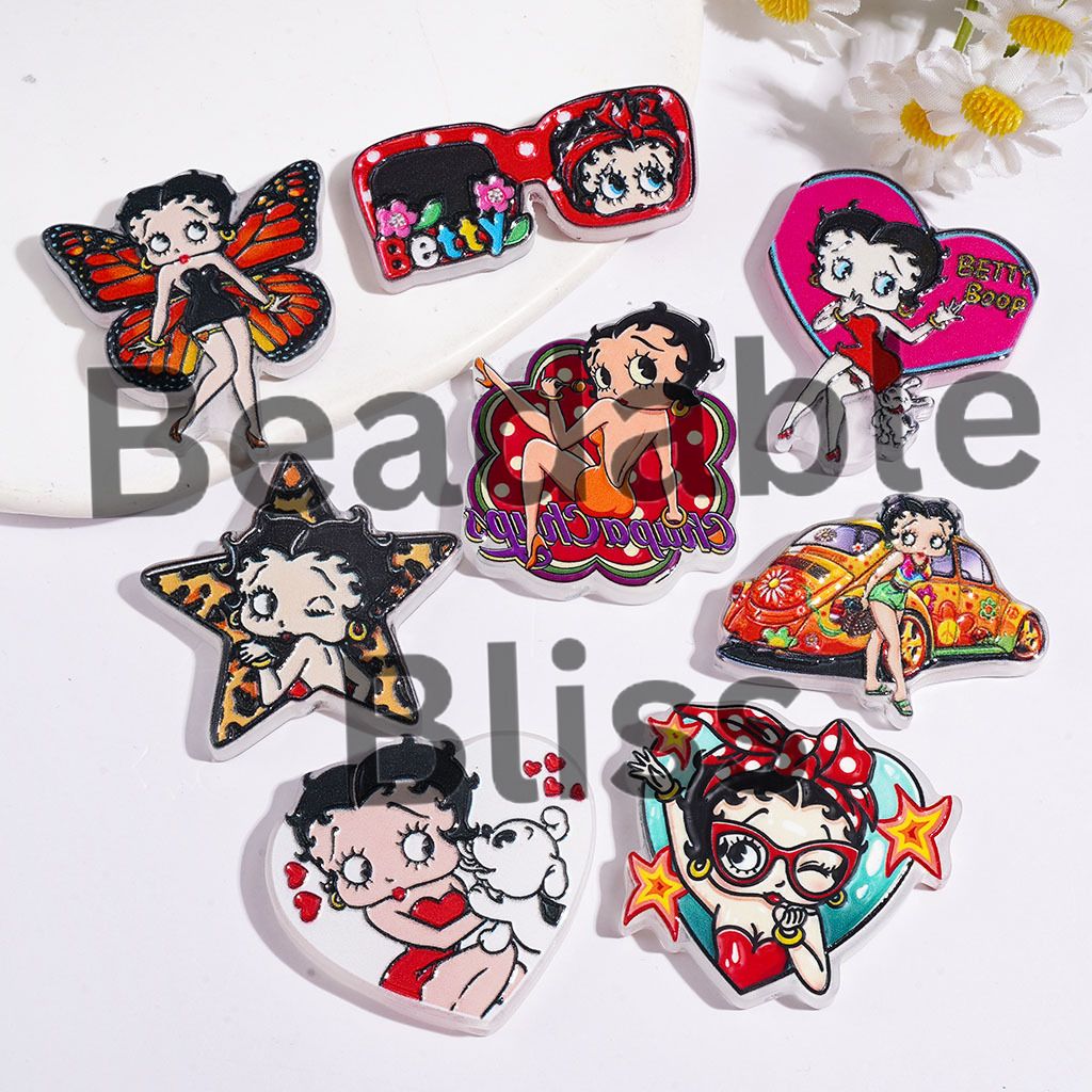 Diverse Style Old Girl Character and Dog Acrylic Beads, Random Mix
