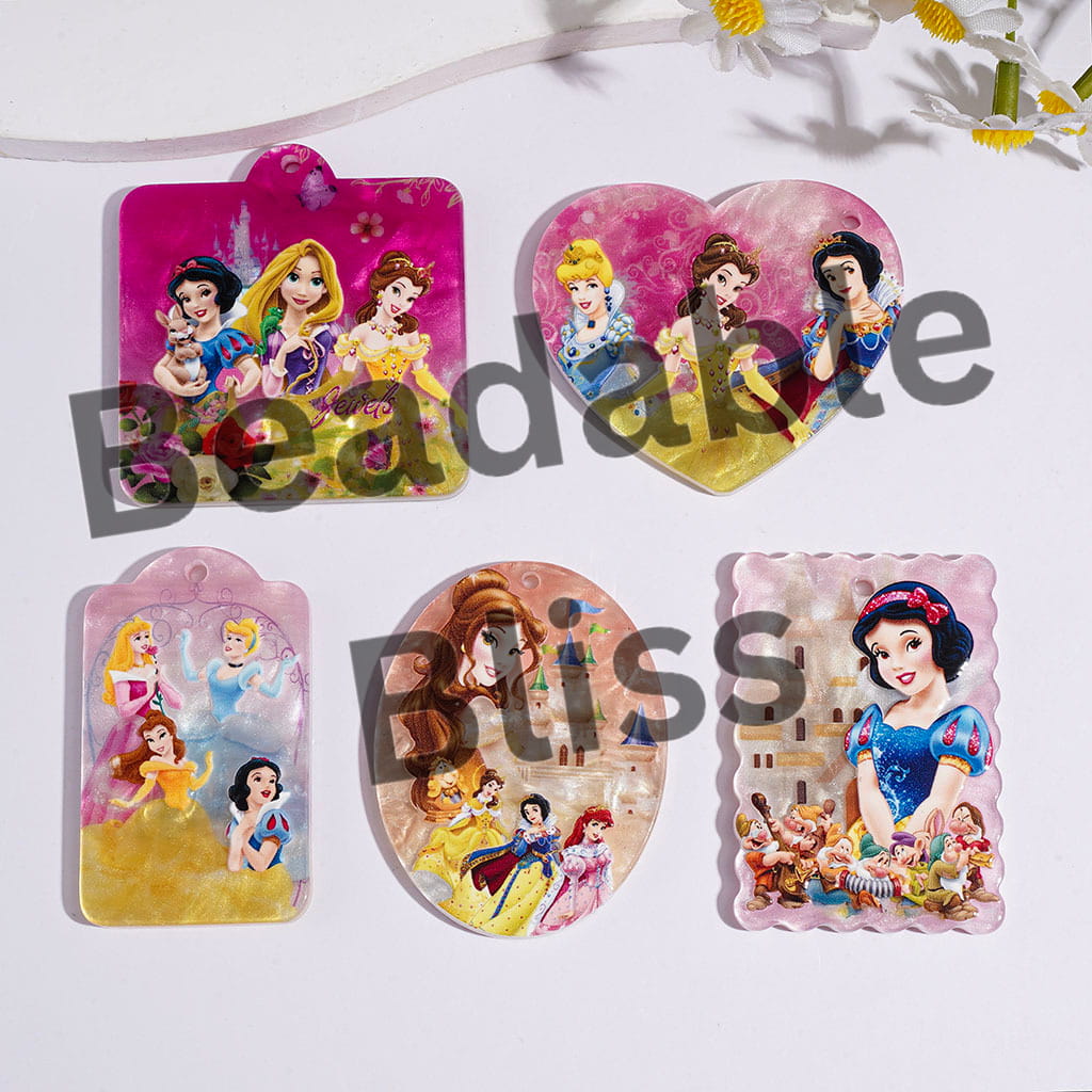 Classic Beautiful Princess Characters Acrylic for Handbag Keychain Charms Pendants, Random Mix